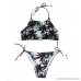 SHEKINI Women's Tropical Floral Printing Tie Side Swim Bottoms Halter Padding Bikini Set Two Piece Swimsuits Manhattan Black B073QPFMJ9